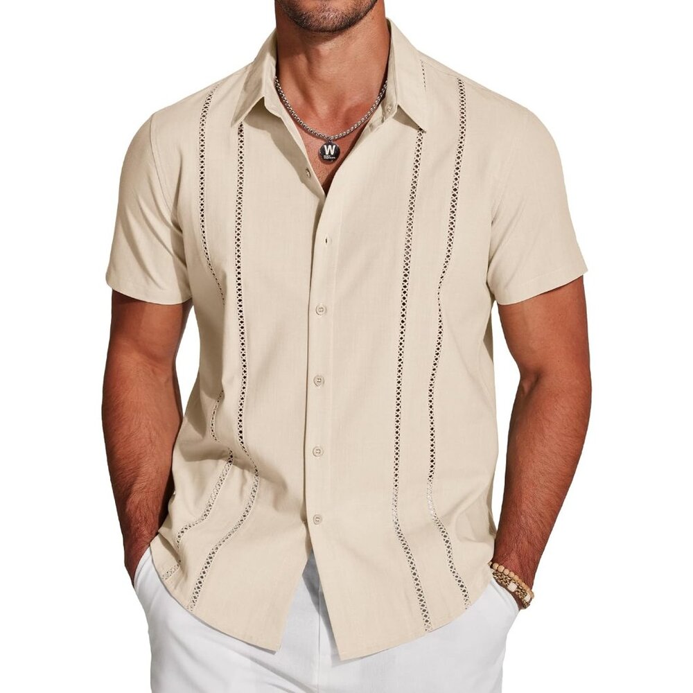 Men's Cuban Guayabera Shirt Short Sleeve Button Down Shirts Casual